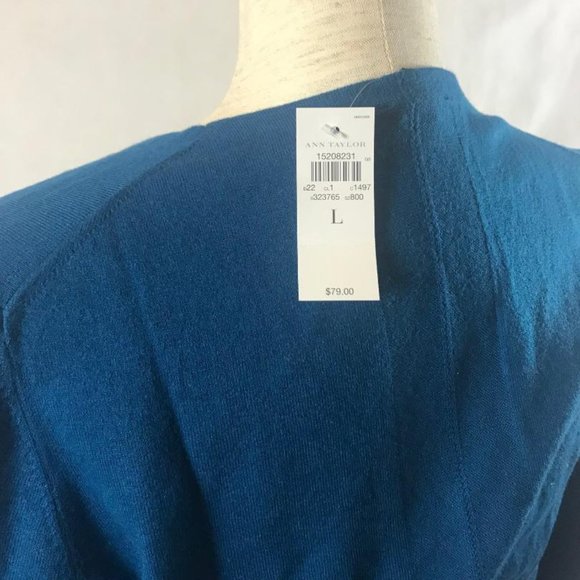 NWT Ann Taylor Dark Ocean Blue V-neck Button-up Cardigan Sweater Size L - Picture 5 of 5